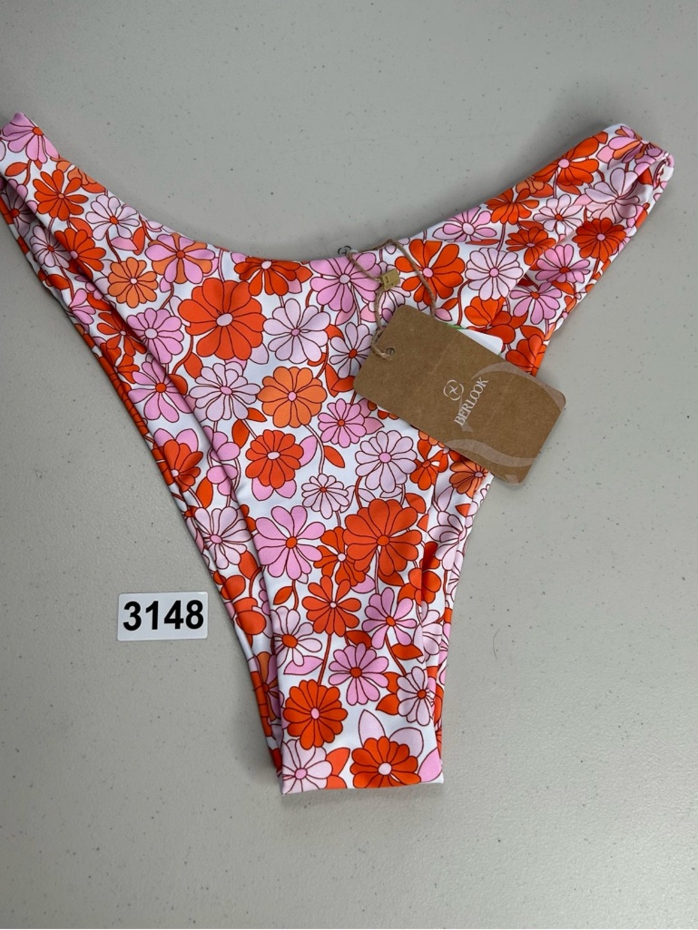 Berlook Bikini Bottom Medium Low Waisted Orange Floral Swimwear